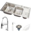 Ver imagem 1 de Pia para Cozinha Cuba Dupla em Aço Inox com acessórios lixeira Nukini e Torneira Gourmet