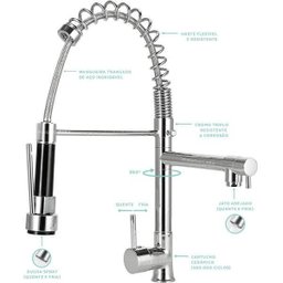 Pia para Cozinha Cuba Dupla em Aço Inox com acessórios lixeira Nukini e Torneira Gourmet - 6
