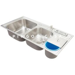 Cuba para cozinha pia dupla em aço inox com acessórios e lixeira Nukini PIngoo.casa - 3