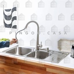 Cuba para cozinha pia dupla em aço inox com acessórios e lixeira Nukini PIngoo.casa - 2