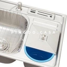 Cuba para cozinha pia dupla em aço inox com acessórios e lixeira Nukini PIngoo.casa - 4