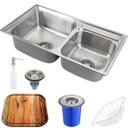 Ver imagem 1 de Cuba para cozinha gourmet pia dupla aço inox com acessórios e tábua de corte e lixeira 5L