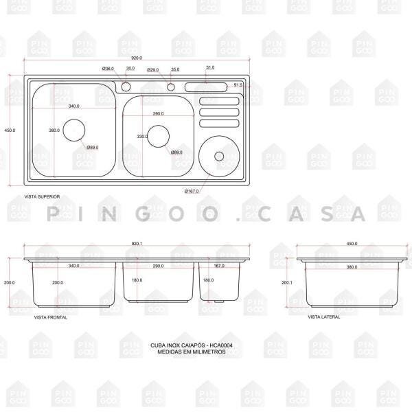 Cuba para cozinha pia dupla em aço inox com acessórios com lixeira Caiapós e Torneira Gourmet - 7