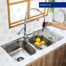 Cuba para cozinha pia dupla em aço inox Nukini com acessórios lixeira e tábua de corte e - 2