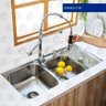 Cuba para cozinha pia dupla em aço inox Nukini com acessórios lixeira e tábua de corte e - 2