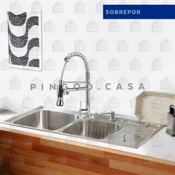 Cuba para cozinha pia dupla em aço inox Nukini com acessórios lixeira e tábua de corte e - 3