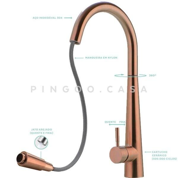 Torneira para cozinha Gourmet Misturador Monocomando Extensível em Aço inox Escovado Apurema - 4