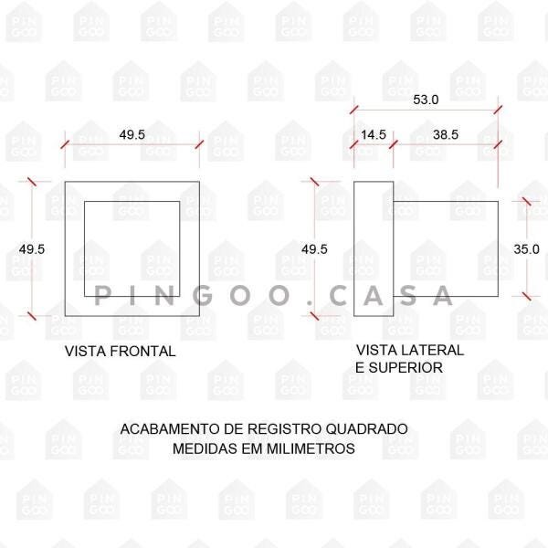 Acabamento de Registro em Metal Quadrado Mearim Pingoo.casa - Dourado - 4