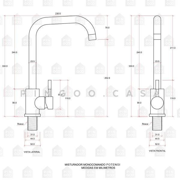 Torneira para cozinha Misturador Monocomando em Aço Inox Escovado Potengí Pingoo.casa - Prata - 4