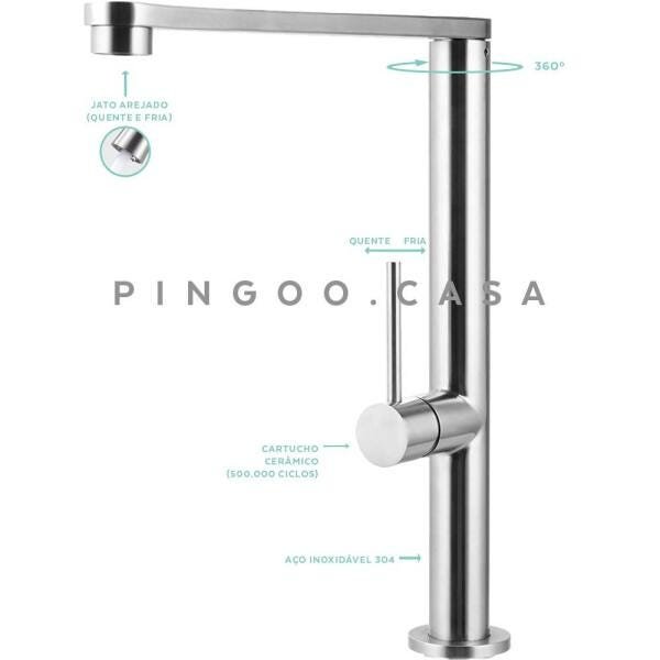 Torneira para cozinha Gourmet Misturador Monocomando em Aço inox Escovado Miranda Pingoo.casa - - 5