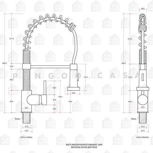 Torneira para cozinha Gourmet Misturador Monocomando Extensível em Aço inox Escovado Araguari - 5