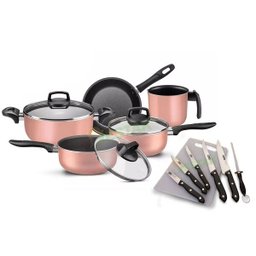 Kit Conjunto De Panelas Florence 5 Peças Chocolate Mta + Jogo Facas - 1