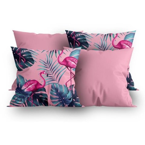 Kit 4 Capas Almofada Estampada Flamingo Tropical