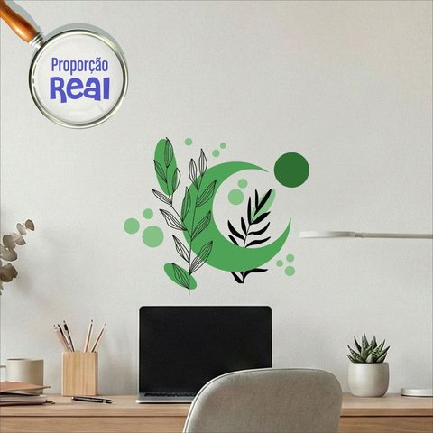 Adesivo Floral Boho Verde Estilo Nórdico 45x38 Minimalista Mod.05