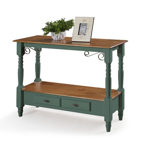 Aparador para Sala Pés Torneados 2 Gavetas Inferiores 1028 Linz Móveis - Verde Musgo/imbuia Glazer