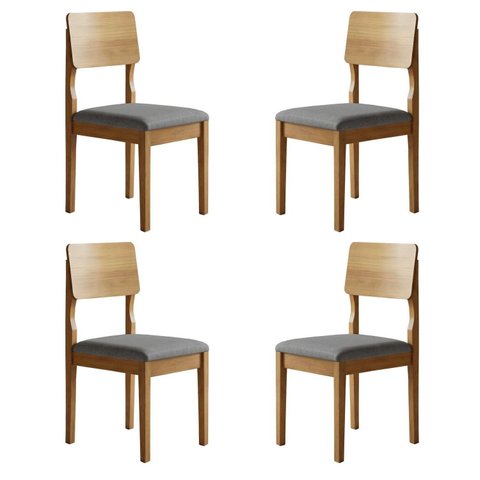 Kit 4 Cadeiras para Sala de Jantar Pés Madeira Maciça Ana Cinza/Cinamomo/Linho Prata
