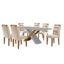 Ver imagem 2 de Mesa Sala de Jantar Carol 180cm e 6 Cadeiras Carol Moderna Veludo Creme/off White/imbuia
