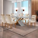 Ver imagem 1 de Mesa Sala de Jantar Carol 180cm e 6 Cadeiras Carol Moderna Veludo Creme/off White/imbuia
