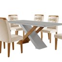 Ver imagem 7 de Mesa Sala de Jantar Carol 180cm e 6 Cadeiras Carol Moderna Veludo Creme/off White/imbuia