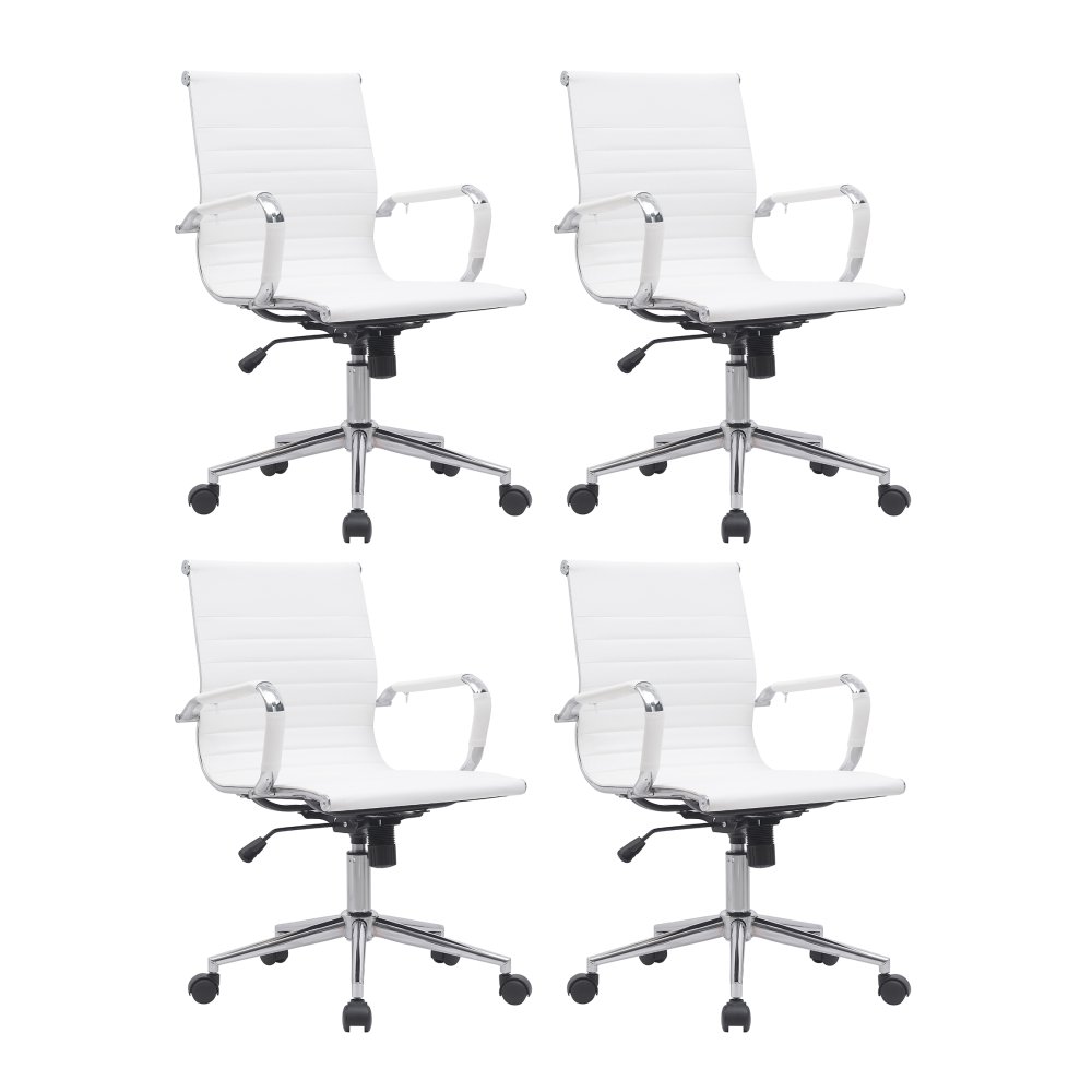 Cadeira Escritório Diretor Eames em Couro - Branco:4 Cadeiras - 1