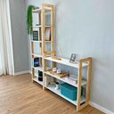 Ver imagem 3 de Kit Estante e Aparador Linea 6 Prateleiras Madeira Pinus 100cm Branco e Natural
