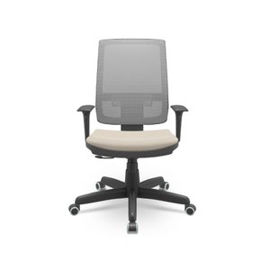 Cadeira Brizza Presidente Plaxmetal Tela Cinza Assento Vinil T21 Bege Base Relax Standard Aço Rodizi