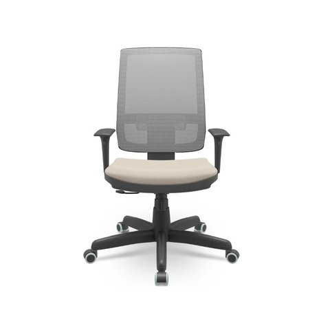 Cadeira Brizza Presidente Plaxmetal Tela Cinza Assento Vinil T21 Bege Base Relax Standard Aço Rodizi