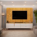 Ver imagem 5 de Painel com Bancada 241cm Avatar para TV Até 75 com LED e Detalhes Dourados Mel/Off White G18 - Gran