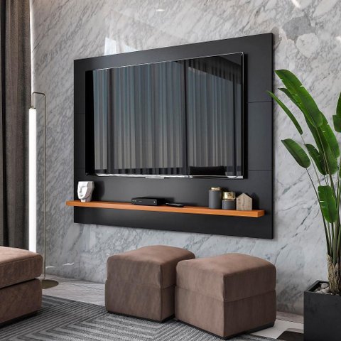 Painel para Tv até 50 Polegadas Bahamas 136cm - Via Nossa - Preto e Cedro