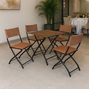 Jogo de Mesa Dobravel Imbuia com 4 Cadeiras Caramelo