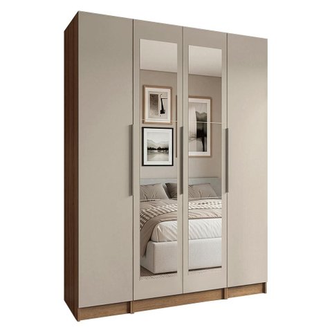 Guarda-Roupa Modulado com Espelhos 160 cm 4 Portas Rustic/Crema Neo Madesa