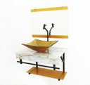 Ver imagem 1 de GABINETE DE VIDRO 60CM APX COM CUBA RETANGULAR - MÁRMORE BRANCO DOURADO
