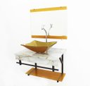 Ver imagem 3 de GABINETE DE VIDRO 60CM APX COM CUBA RETANGULAR - MÁRMORE BRANCO DOURADO