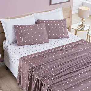 Jogo Cama Lençol Meggy Poá Solteiro Bolinhas Micropercal 200 Fios 3 Peças - Rosê Casa Scarpa