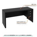 Ver imagem 5 de Escrivaninha Mesa para Escritório com 3 Gavetas Me4113 Tecnomobili Preto