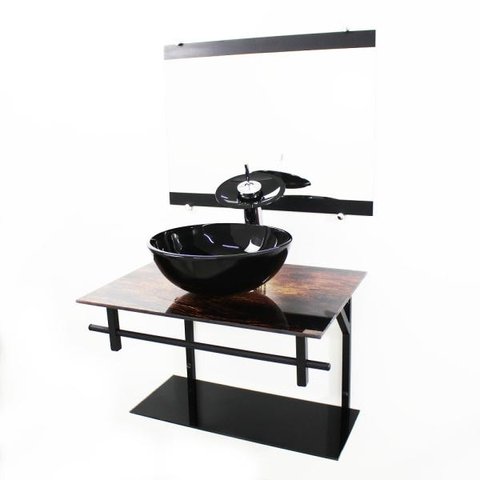 GABINETE DE VIDRO 60CM AP COM CUBA REDONDA - MADEIRA RÚSTICA