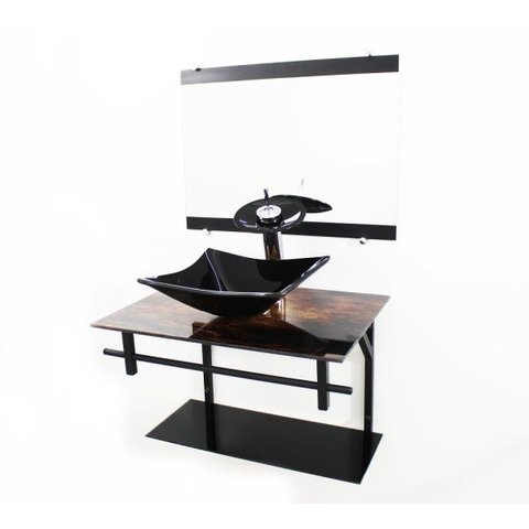 GABINETE DE VIDRO 60CM AP COM CUBA QUADRADA - MADEIRA RÚSTICA