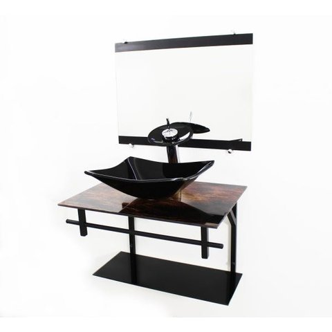 GABINETE DE VIDRO 60CM AP COM CUBA RETANGULAR - MADEIRA RÚSTICA