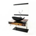 Ver imagem 2 de GABINETE DE VIDRO 60CM IQX INOX COM CUBA OVAL - MADEIRA RÚSTICA