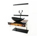 Ver imagem 3 de GABINETE DE VIDRO 60CM IQX INOX COM CUBA OVAL - MADEIRA RÚSTICA