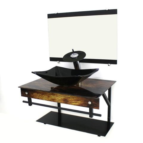 GABINETE DE VIDRO 60CM APX COM CUBA RETANGULAR - MADEIRA RÚSTICA
