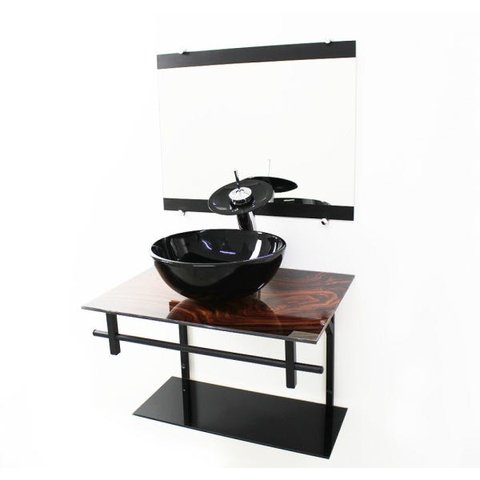 GABINETE DE VIDRO 60CM AP COM CUBA REDONDA - MADEIRA NOGUEIRA