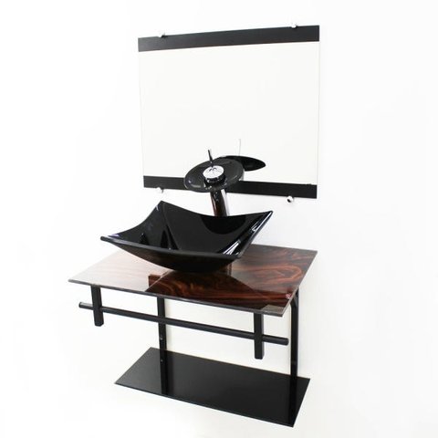 GABINETE DE VIDRO 60CM AP COM CUBA RETANGULAR - MADEIRA NOGUEIRA