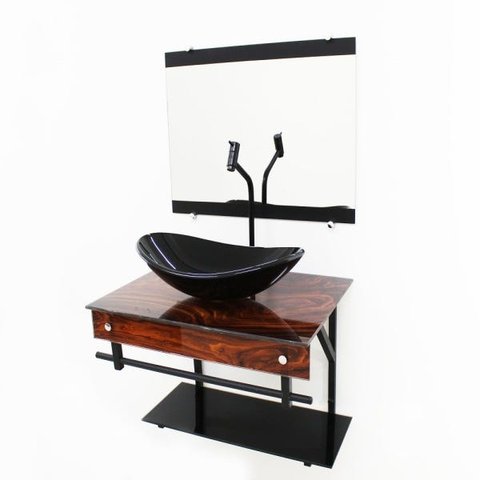 GABINETE DE VIDRO 60CM APX COM CUBA OVAL - MADEIRA NOGUEIRA