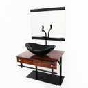 Ver imagem 1 de GABINETE DE VIDRO 60CM APX COM CUBA OVAL - MADEIRA NOGUEIRA