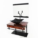 Ver imagem 1 de GABINETE DE VIDRO 60CM APX COM CUBA QUADRADA - MADEIRA NOGUEIRA