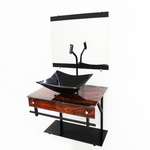 GABINETE DE VIDRO 60CM APX COM CUBA RETANGULAR - MADEIRA NOGUEIRA