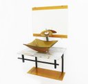 Ver imagem 3 de GABINETE DE VIDRO 60CM AP COM CUBA RETANGULAR - MÁRMORE BRANCO DOURADO