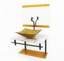Ver imagem 1 de GABINETE DE VIDRO 60CM AP COM CUBA RETANGULAR - MÁRMORE BRANCO DOURADO