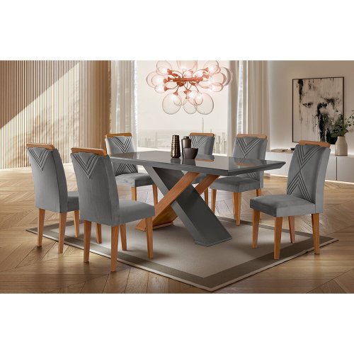 Conjunto de Mesa de Jantar com Vidro e 6 Cadeiras Imperatriz